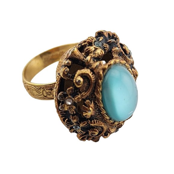 Vintage Glass & Brass Raised Adjustable Ring (A3253) - Picture 3 of 5